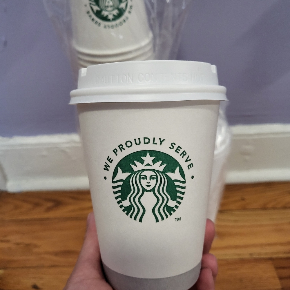 Starbucks Hot Cups with lids, 12oz, White with Green Logo, 50 sets per pack